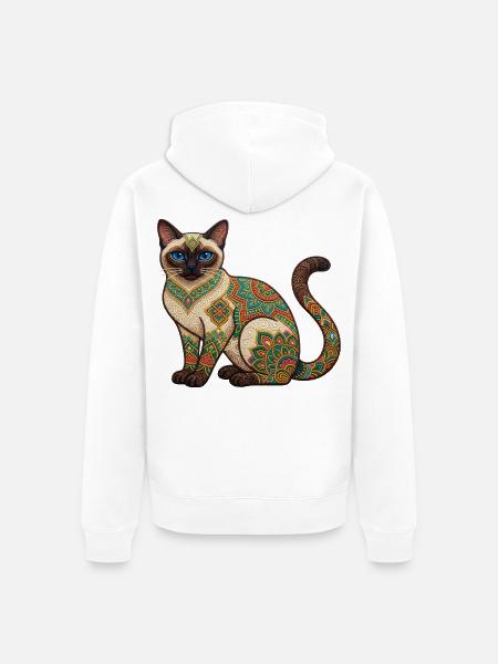 Bunte Mandala-Katze - Unisex Premium Bio Zip Hoodie - Weiß