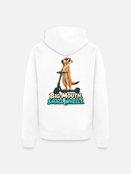 Big Mouth, Small Wheels – Erdmännchen - Unisex Premium Bio Zip Hoodie - Weiß