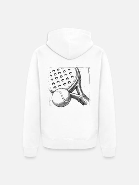 Padel-Schläger und Ball – Handgezeichnete Skizze - Unisex Premium Bio Zip Hoodie - Weiß