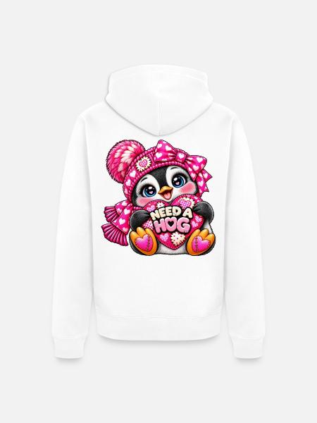 Need a Hug Pinguin Herzen - Unisex Premium Bio Zip Hoodie - Weiß