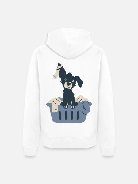 Süßer Hund im Wäschekorb - Unisex Premium Bio Zip Hoodie - Weiß