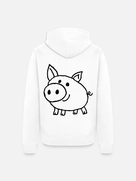 Fröhliches Schwein in naiver Zeichenkunst - Unisex Premium Bio Zip Hoodie - Weiß