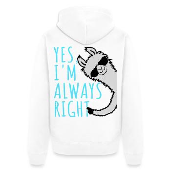 Yes, I'm Always Right Sarkasmus Lama Sonnenbrille - Unisex Premium Bio Zip Hoodie - Weiß - Hinten - Thijin (182cm)