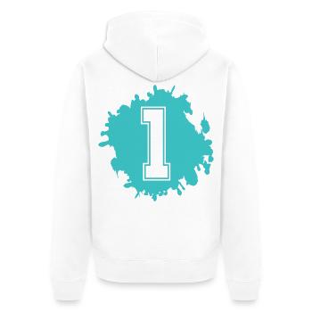 Einser Spritzer 1 Türkis - Unisex Premium Bio Zip Hoodie - Weiß - Hinten - Thijin (182cm)
