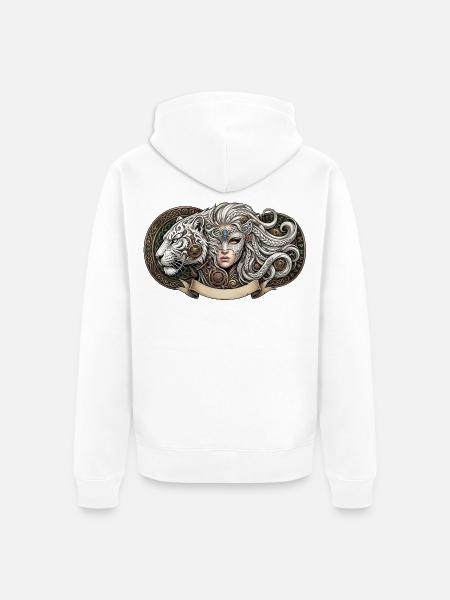 Fantasiefrau mit mechanischem Tiger - Unisex Premium Bio Zip Hoodie - Weiß