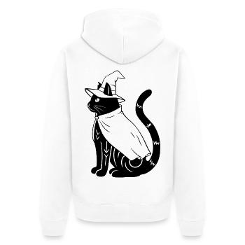 Magische Halloween Katze als Hexe - Ohne Sterne - Unisex Premium Bio Zip Hoodie - Weiß - Hinten - Thijin (182cm)