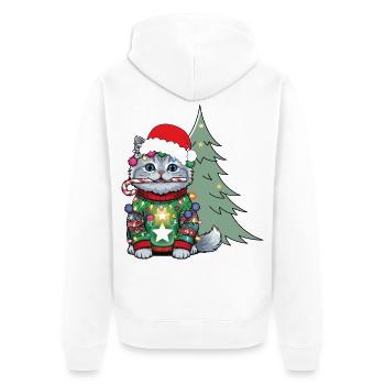 Weihnachtskatze mit Lichtkette - Unisex Premium Bio Zip Hoodie - Weiß - Hinten - Thijin (182cm)