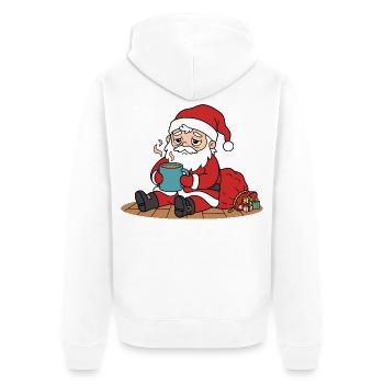 Niedlicher Kawaii-Weihnachtsmann sitzt und trinkt Kaffee - Unisex Premium Bio Zip Hoodie - Weiß - Hinten - Thijin (182cm)