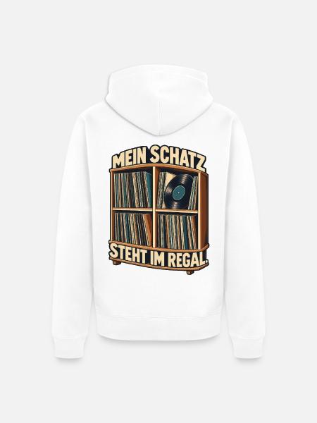 Vinyl Mein Schatz steht im Regal - Unisex Premium Bio Zip Hoodie - Weiß