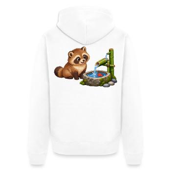 Tanuki am japanischen Bambus-Wasserspiel - Unisex Premium Bio Zip Hoodie - Weiß - Hinten - Thijin (182cm)