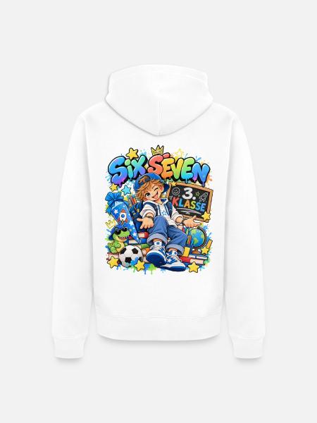 Dritte Klasse Schulfreude Illustration - Unisex Premium Bio Zip Hoodie - Weiß