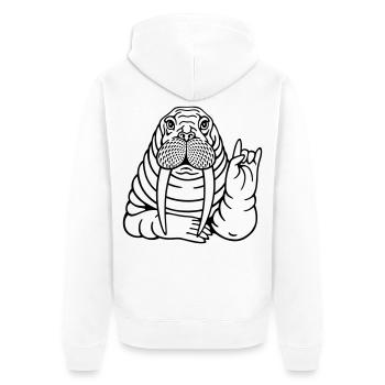 Rocker Walross - Unisex Premium Bio Zip Hoodie - Weiß - Hinten - Thijin (182cm)