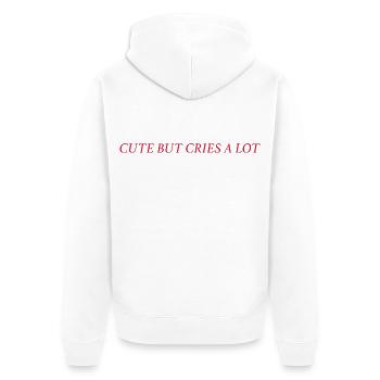 cute but cries a lot (rot) - Unisex Premium Bio Zip Hoodie - Weiß - Hinten - Thijin (182cm)