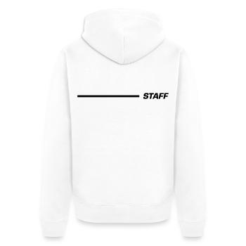 Staff Schriftzug Linie Schwarz - Unisex Premium Bio Zip Hoodie - Weiß - Hinten - Thijin (182cm)