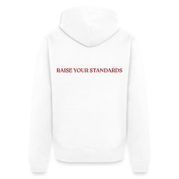 Raise Your Standards - Unisex Premium Bio Zip Hoodie - Weiß - Hinten - Thijin (182cm)