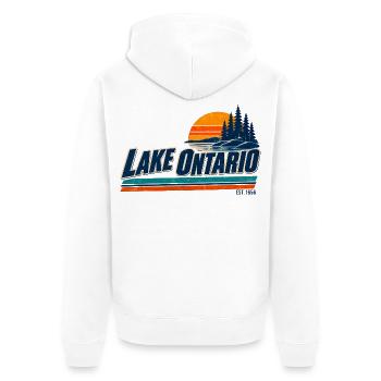 Lake Ontario EST 1656 Retro - Unisex Premium Bio Zip Hoodie - Weiß - Hinten - Thijin (182cm)