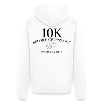 10K vor Croissant – Lauf- und Brunch-Lebensstil - Unisex Premium Bio Zip Hoodie - Weiß - Hinten - Thijin (182cm)