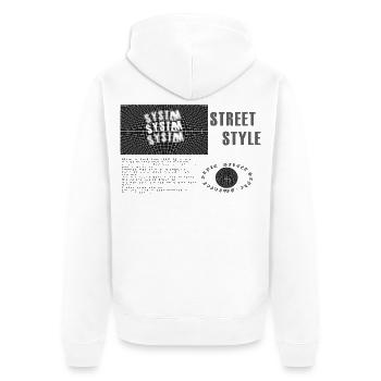 Streetwear Style Kollektion - Unisex Premium Bio Zip Hoodie - Weiß - Hinten - Thijin (182cm)