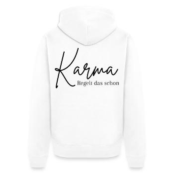 Karma Spruch im Kalligraphie-Look - Unisex Premium Bio Zip Hoodie - Weiß - Hinten - Thijin (182cm)