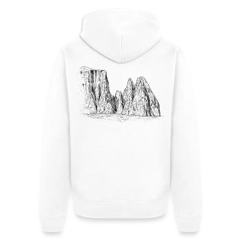 Silhouette du massif Sciliar | Monuments des Dolomites - Veste à capuche bio Premium Unisexe - blanc - Dos - Thijin (182cm)