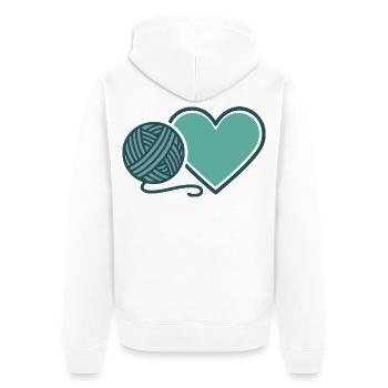 Lustige Häkelgarnliebhaber Herz-Häkelnadel - Unisex Premium Bio Zip Hoodie - Weiß - Hinten - Thijin (182cm)