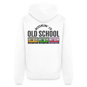 Ich mache es old school - Unisex Premium Bio Zip Hoodie - Weiß - Hinten - Thijin (182cm)