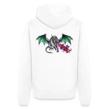 Krimson Flammen Werfender Smaragd Drachen - Unisex Premium Bio Zip Hoodie - Weiß - Hinten - Thijin (182cm)