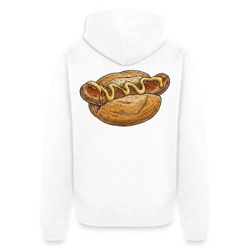 Hotdog Kunst mit Senf-Schwung - Unisex Premium Bio Zip Hoodie - Weiß - Hinten - Thijin (182cm)