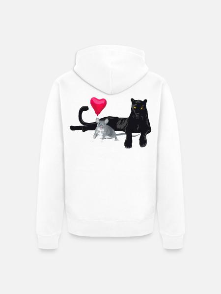 Herzballon Freundschaft Katze Maus - Unisex Premium Bio Zip Hoodie - Weiß