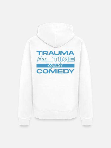 Trauma + Time = Comedy - Unisex Premium Organic Zip Hoodie - white