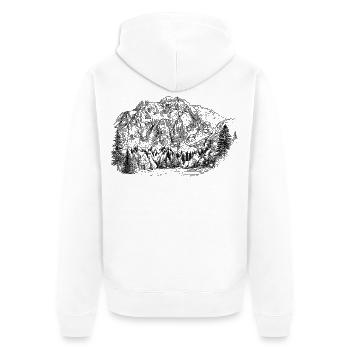 Schermberg Silhouette  Hetzau Totes Gebirge Design - Unisex Premium Bio Zip Hoodie - Weiß - Hinten - Thijin (182cm)