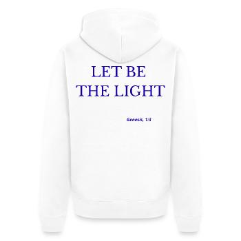 Lasst das Licht sein - Unisex Premium Bio Zip Hoodie - Weiß - Hinten - Thijin (182cm)