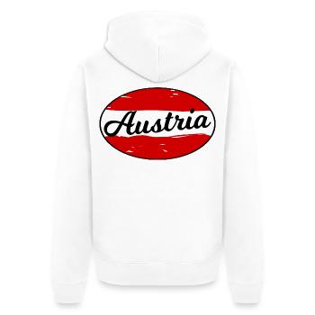 Logo d’écriture autrichienne sur fond rouge - Veste à capuche bio Premium Unisexe - blanc - Dos - Thijin (182cm)