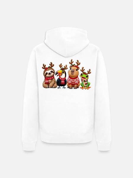 Lustige Weihnachtstiere mit Rentiergeweih - Unisex Premium Bio Zip Hoodie - Weiß