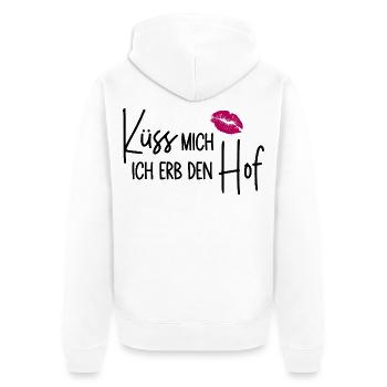 Küss mich Ich erb den Hof - Unisex Premium Bio Zip Hoodie - Weiß - Hinten - Thijin (182cm)