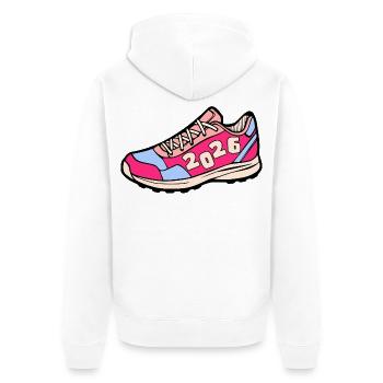 LAUFEN 2026 - Unisex Premium Bio Zip Hoodie - Weiß - Hinten - Thijin (182cm)