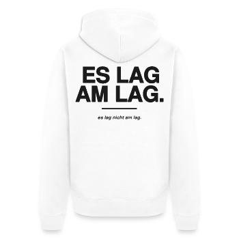 Es lag am Lag - Zocker Spruch Gaming Ausrede - Unisex Premium Bio Zip Hoodie - Weiß - Hinten - Thijin (182cm)