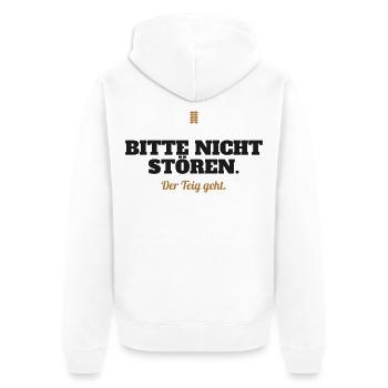 Bitte nicht stören. Der Teig geht. – Backen - Unisex Premium Bio Zip Hoodie - Weiß - Hinten - Thijin (182cm)