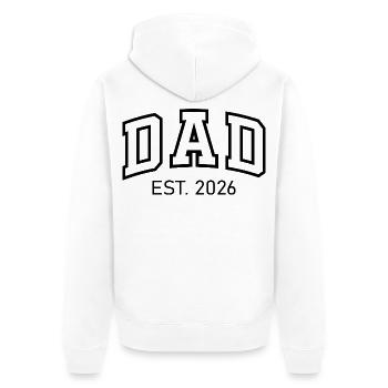 Dad est 2026 – Erstes Kind Papa Familien Design - Unisex Premium Bio Zip Hoodie - Weiß - Hinten - Thijin (182cm)