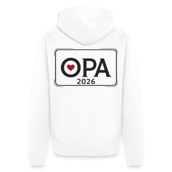 OPA 2026 Stolzer Großvater Ankündigung - Unisex Premium Bio Zip Hoodie - Weiß - Hinten - Thijin (182cm)