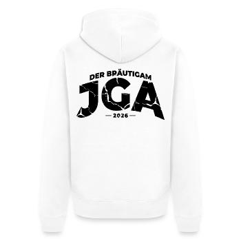 JGA 2026 Bräutigam Junggesellenabschied - Unisex Premium Bio Zip Hoodie - Weiß - Hinten - Thijin (182cm)