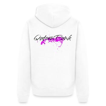 Pinker Farbklecks - Quoten Punk Statement - Unisex Premium Bio Zip Hoodie - Weiß - Hinten - Thijin (182cm)