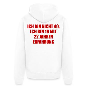 Jung mit Erfahrung - Unisex Premium Bio Zip Hoodie - Weiß - Hinten - Thijin (182cm)