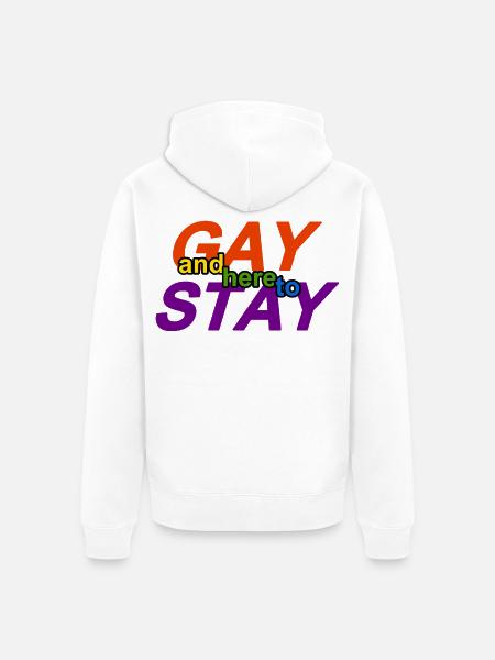 schwul und hier zum Bleiben - Unisex Premium Bio Zip Hoodie - Weiß