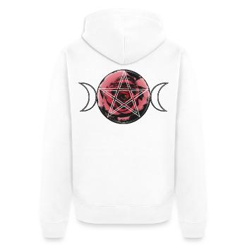 Triple Moon Triquetra Moon with Pentagram - Unisex Premium Organic Zip Hoodie - white - Back - Thijin (182cm)