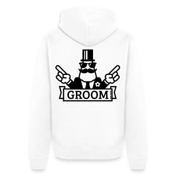 Pointing Groom (Stag Night / Bachelor Party / 1C) - Unisex Premium Organic Zip Hoodie - white - Back - Thijin (182cm)
