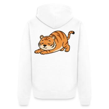 Pose d’étirement du tigre de Kawaii - Veste à capuche bio Premium Unisexe - blanc - Dos - Thijin (182cm)