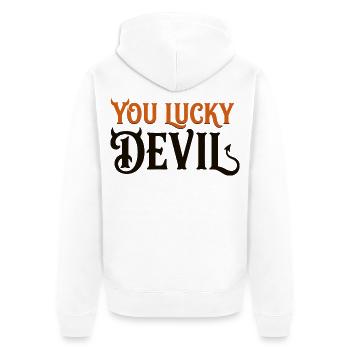 You Lucky Devil - Funny Devil Halloween T-Shirt - Unisex Premium Organic Zip Hoodie - white - Back - Thijin (182cm)