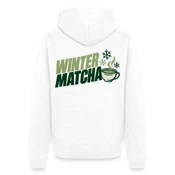 Grüne Winter Matcha Tasse - Unisex Premium Bio Zip Hoodie - Weiß - Hinten - Thijin (182cm)