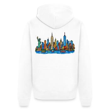 Bunte New York Skyline im Kinder-Kritzelstil - Unisex Premium Bio Zip Hoodie - Weiß - Hinten - Thijin (182cm)
